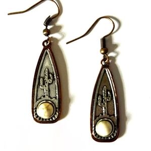 Desert Cactus Earrings with Cream Stone Like Accents New
